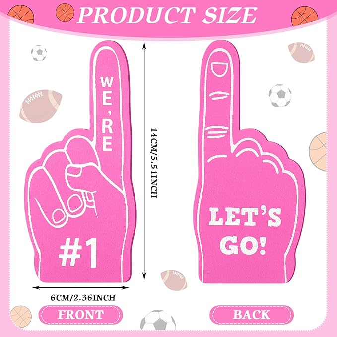 Sinmoe 24 Pcs Mini Foam Finger Baseball Fan Mini Foam Finger, We're #1 Sports Themed Party Supplies for Baseball Hockey Football Basketball Events Team Gifts(Pink)