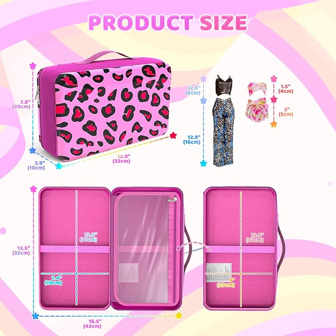 LININYHAO Carrying Case Compatible with Barbie Dolls 12-Inch,Case to Hold Dolls and Clothes, Much Pocket for Doll’s Clothes, Accessories, Fits 6 Dolls & Accessories,Bag Only (4-Leopard Print)