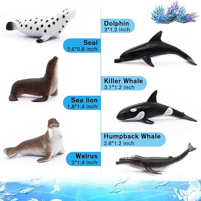 12 pcs Animal Sea Figures Ocean Toy for Kids: Sharks, Whales & Octopus-Sea Animal Toys Set,Gifts for Kids & Toddlers-Ages 3 Christmas