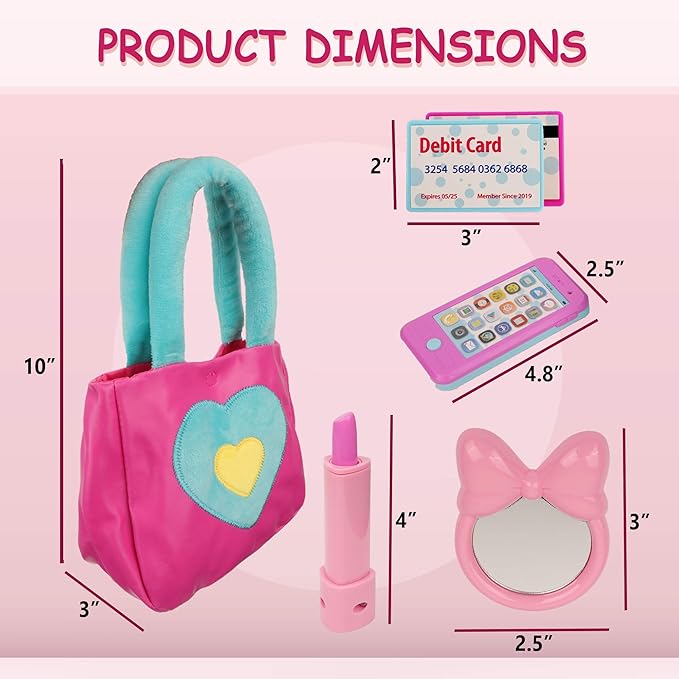 Playkidz Princess My First Purse Set - 7 Pieces Kids Play Purse and Accessories, Pretend Play Toy Set with Cool Girl Accessories, Includes Phone and Bag with Cards