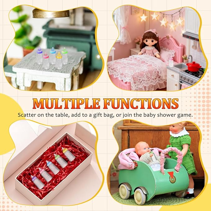 Kisangel 30pcs Miniature Baby Doll Bottles, Mini Bottles Plastic Resin Baby Shower Model for Party Games Decorations