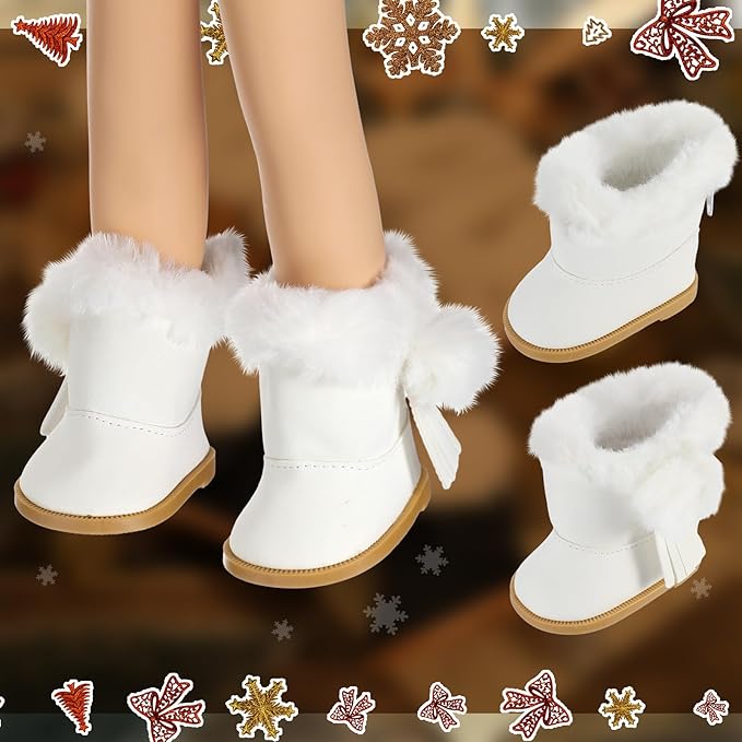 Bencailor 3 Pairs Doll Shoes 18 Inch Doll Boots Winter Dolls Snow Boots Christmas Accessories for Dress up(Blue White Rose Red)