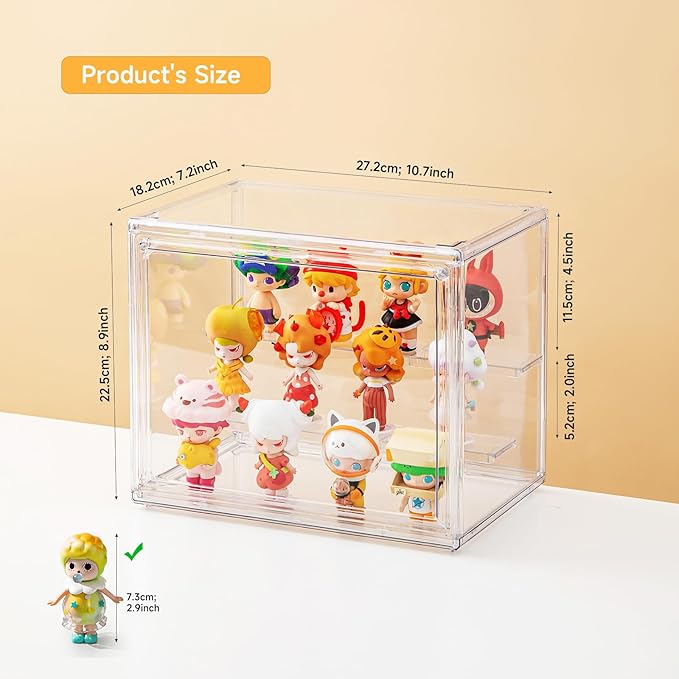 2 Pack Acrylic Display Cases for Collectibles, Clear Display Case for Figures, 3 Tier Display Shelf Boxes Miniature Display Case, Dustproof and Stackable Action Figure Display Cases (2, Small)