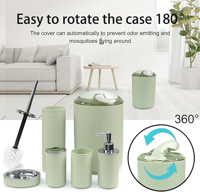 CERBIOR Bathroom Accessories Set Bath Ensemble Includes Soap Dispenser, Toothbrush Holder, Toothbrush Cup, Soap Dish for Decorative Countertop and Housewarming Gift (Apple Green)