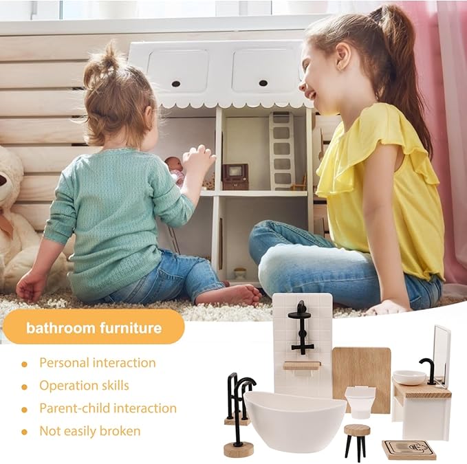 BESPORTBLE 8 Pcs Miniature Dollhouse Furniture 1 12 Scale Bathroom Accessories Set Including Shower Toilet Bathtub Basin Cabinet for Dollhouse Decoration