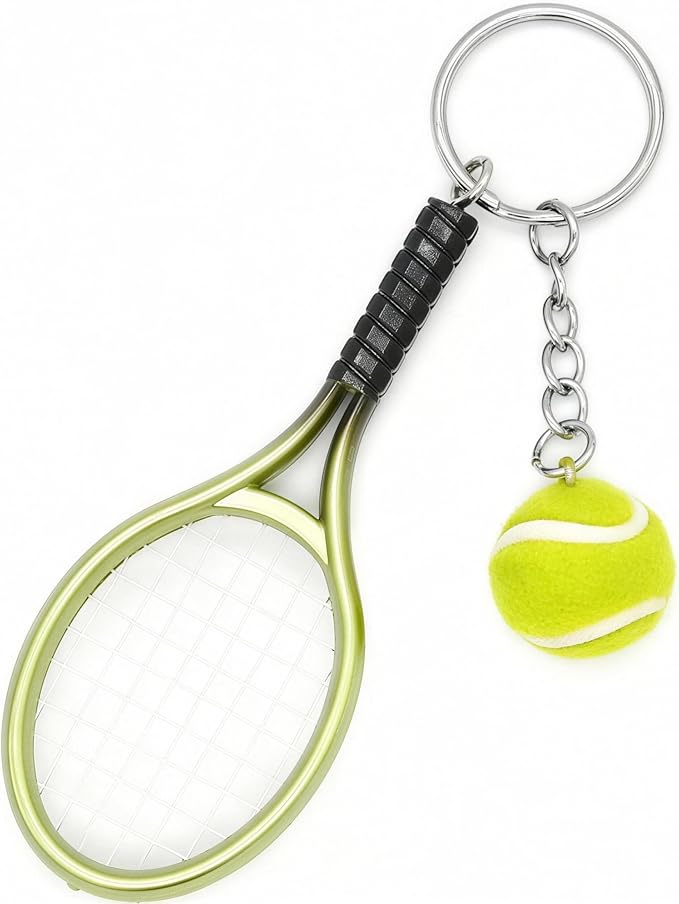 Moydolo Cute Mini Tennis Racket Keychain with Ball, Tennis Sport Lover Gifts Key Chain Ring