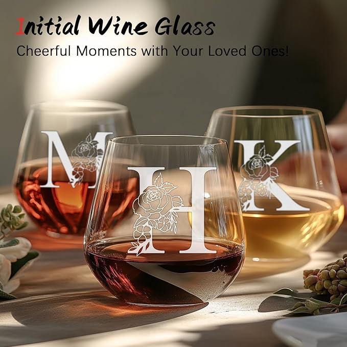 Personalized Gifts for Women, Monogrammed A-Z Wine Glass Customized Gift, Unique Christmas Birthday Gifts for Women Her Mom Friend Sister Wife Daughter Nurse - Dishwasher Safe (H)