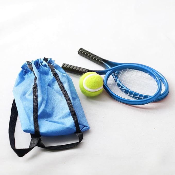 Mini Tennis Racket and Ball Set Mini Tennis Decor Miniature Tennis Kit Adults, Blue
