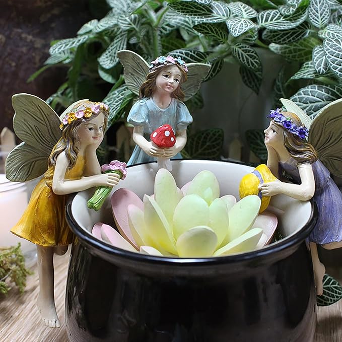 CUIWEI 5 Pcs Mini Garden Figurine Set Miniatures Fairies Statues Without a Stick for Outdoor Lawn Yard Home Decor Lovely Resin Fairy Flower Pot Angel Accessories