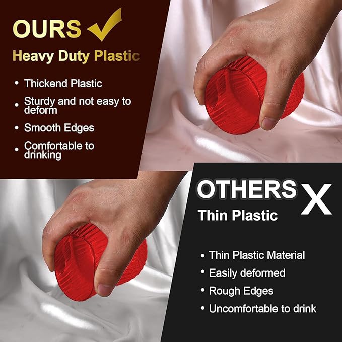Lueumxc 40 Pack Plastic Ribbed Wine Glasses, 14Oz Origami Disposable Wine Glasses Unbreakable Clear Plastic Cocktail Glasses Recyclable Shatterproof Reusable Wine Cups (14oz-red-40pack)