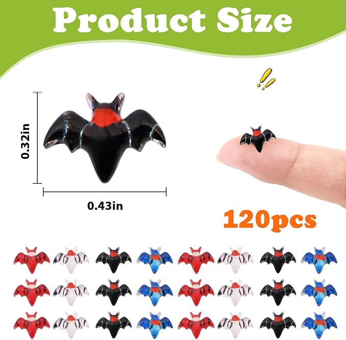 120Pcs Colorful Mini Bats, Miniature Little Resin Small Bat Decoration, Tiny Bats for DIY Crafts, Mini Resin Animals Plastic Figurines for Fairy Garden Micro Landscaping Decor