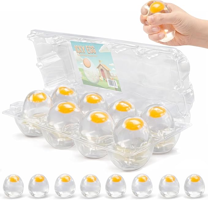 Squishy Ball Eggs Clear Egg Yolk Fun Squeeze Toys Stress Toys for Kids Easter Basket Fillers Squishy Funky Eggs Birthday Party Favors Pack of 8 Squishy Eggs
