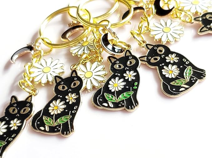 Agromusk Cute Cat Keychain, Enamel Flower Keyring Japanese Decor for Garden Cat Lovers, Kawaii Bag Charm With Sakura Flowers