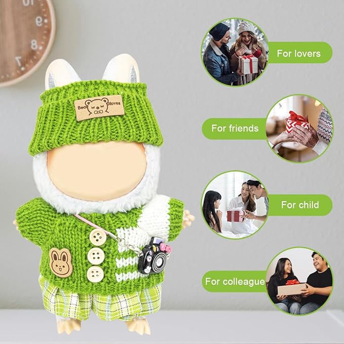 Clothes for Lububu 17cm Dolls(NO Doll) for Lububu Doll Outfits with Accessories Suit for Lububu Cute Stylish Dress Up Set Green