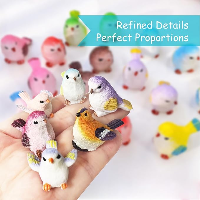 25 Styles Mini Resin Bird Figurines Toys for Kids Small Plastic Fake Little Birds Miniature Animal Bulk Crafts Decoration Outdoor Fairy Garden Accessories