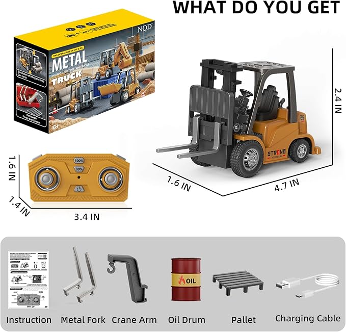 Mini RC Forklift, 1/64 Forklift Truck Toys Rechargeable, App & Remote Control, 2 in 1 Transformable Lift Fork & Hook, Mini RC Construction Vehicles Birthday Gifts for Adults Kids Age 6+