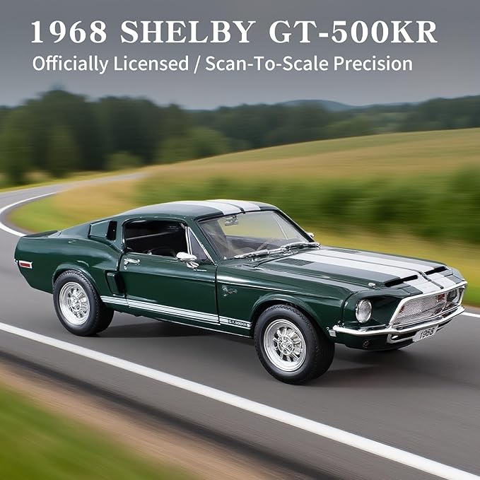 Shelby 1968 GT-500KR 1:18 Diecast Model Car - King of The Road, Opening Doors, Steering Linkage | Premium Gift Box, Man Cave Decor | Ages 14+,Green