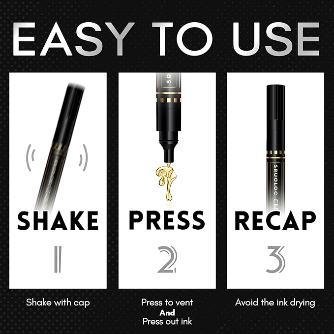 3Pcs Liquid Chrome Paint Markers, Oil-based Permanent Chrome Maker, Gloss Mirror Marker Repairing, Reflective Metallic Pen Markers for Touch Up Model Painting DIY Art Projects, Bronze
