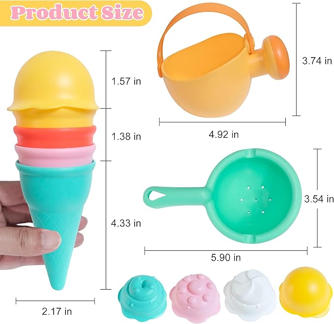 Baby Bath Toys for Kids Ages 1-3 6 PCS Ice Cream Toddler Bath Toys Mold Free Bathtub Water Shower Toys for 1 2 3 4 5 6 Years Old Girls Boys Birthday Gifts