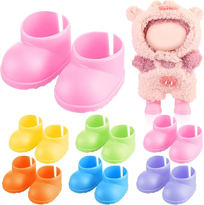 6 Pairs Cute Doll Shoes for 17cm Dolls Mini Rain Boots Fit Perfectly on 15cm/17cm Standing Sitting Series Multi Color Plastic Boots Cute Clothes Accessories (Multicolor)