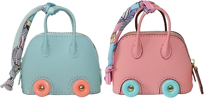 Buyborgood Women's 2 PCS Mini Tote Bag Charms Keychain Pouch Small Coin Purse Wallet, Blue+Pink