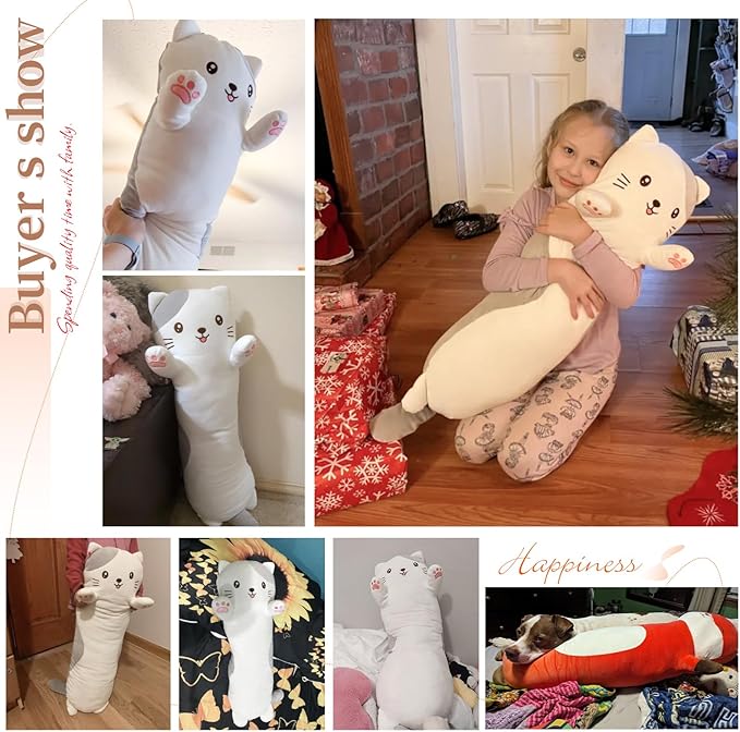 36" Cat Stuffed Animal, Soft Long Pillow Doll Cute Cartoon Kitten Plush Body Pillow Plushies Toy Gift for Kids, Girls, Birthdays, Valentine's, Christmas