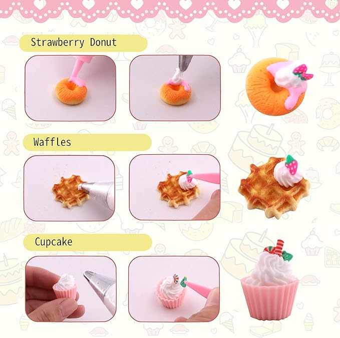 BoFUN Christmas DIY Miniature Food Craft Kit, 20+ Mini Dessert Set for Kids Ages 8-12, Teens & Girls, Dollhouse Accessories, Holiday Party Crafts Birthday Gift for Mini Collector, Non-Edible (Cream)
