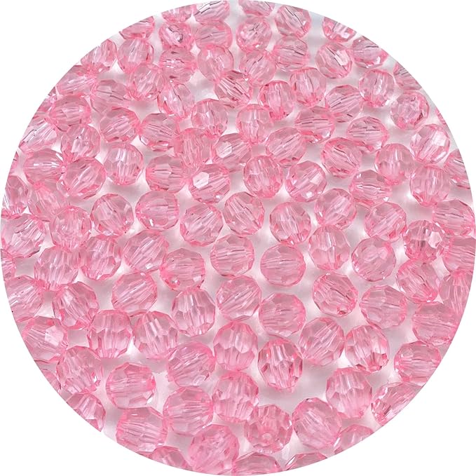 Jmassyang 200 Pieces 10mm Acrylic Round Faceted Beads Loose Crystal Plastic Spacer Beads Colorful with Hole for Jewelry Making DIY Bracelet Necklace Earring Keychain(Pink)