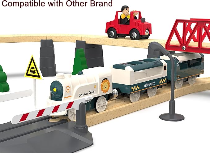 Battery Powered Train Set for Railway System, Electric Train Toys for Wooden Tracks, 3Pcs Motorized Locomotive Trains for Toddlers Compatible with Thomas & Friends, Brio, Chuggington