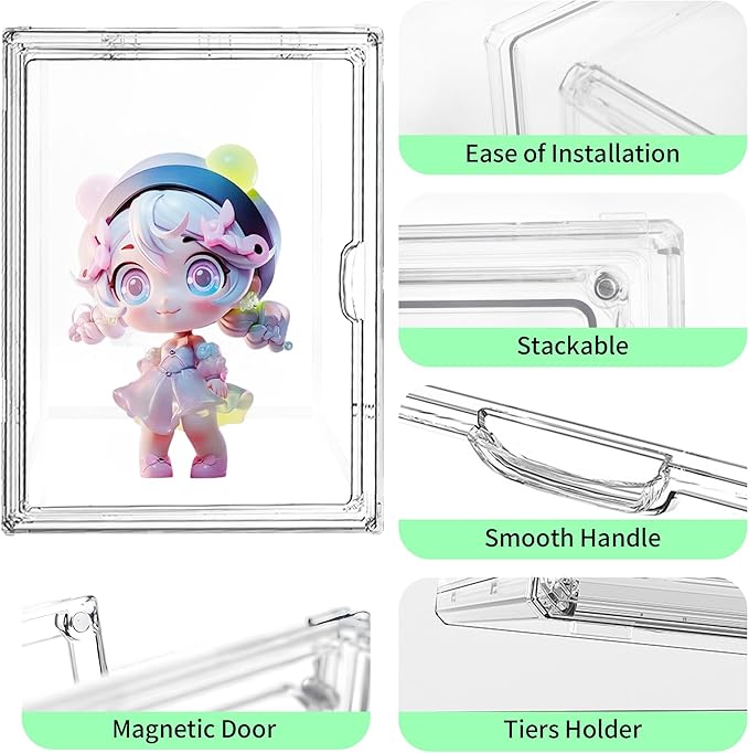 Clear Acrylic Display Case, 4 Tier Acrylic Blind Box for Figures, Dustproof Storage Organizer with Magnetic Door for Action Figures, Stackable Collectibiles Showcase for Doll Toy Car Model
