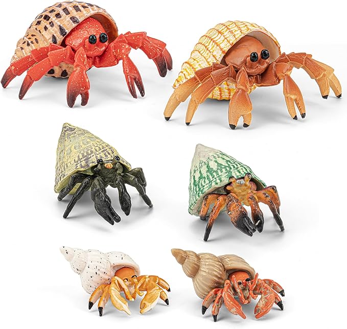 6PCS Hermit Crab Figurines Toys,Ocean Sea Animals Toys Figures, Realistic Soft Sea Creatures Toys for Kids Boys Girls,Birthday Gifts Cake Toppers Decoration for Toddlers Boys Girls