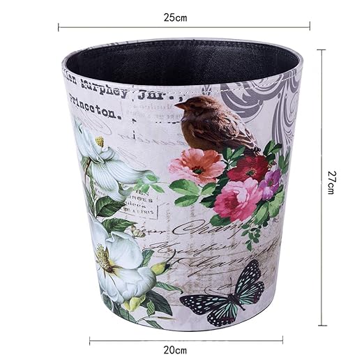 Scakbyer 10L/2.64 Gallon Trash Can, Decorative Waste Basket, PU Leather Waste Paper Basket, Waterproof Garbage Can for Bathroom, Bedroom, Office, Kitchen and Living Room - Brown Bird