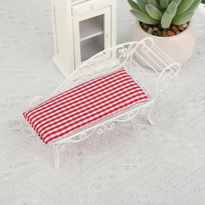 1/12 Miniature Dollhouse Couch Sofa, Miniature Bench, Fairy Garden Ornament Dollhouse Landscape Decoration, Miniature Daybed, White