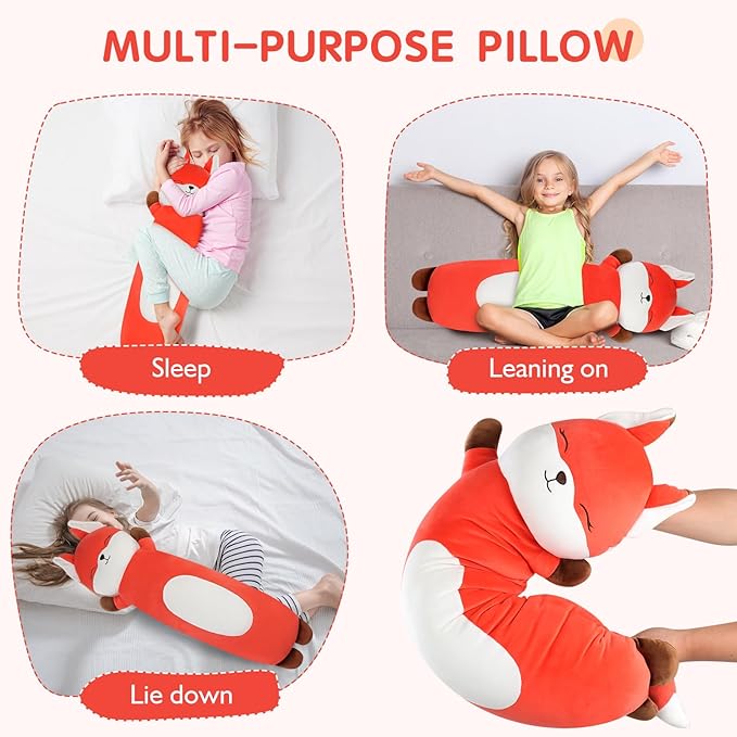 22 inch Orange Fox Stuffed Animal, Soft Long Pillow Doll, Cute Fox Plush Hugging Pillow Plushies Toy Gift for Kids, Boys Birthday,Valentine