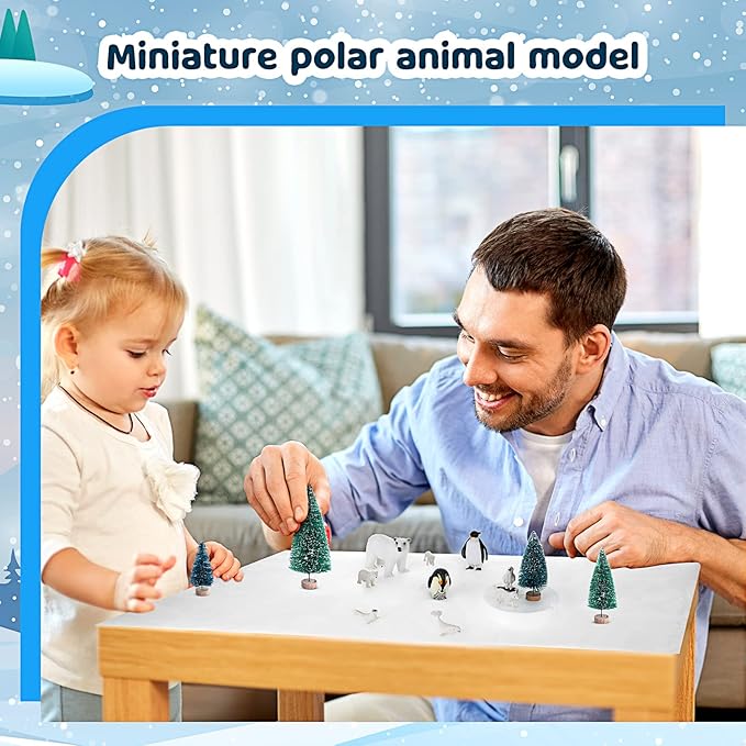 19 Pcs Arctic Animals Figurines Set, Arctic Animals Habitat Diorama, Polar Animal Figurine Polar Bear Penguin Figurines Toys Model Pine Trees Artic Diorama Supplies for DIY Crafts Gifts School Project