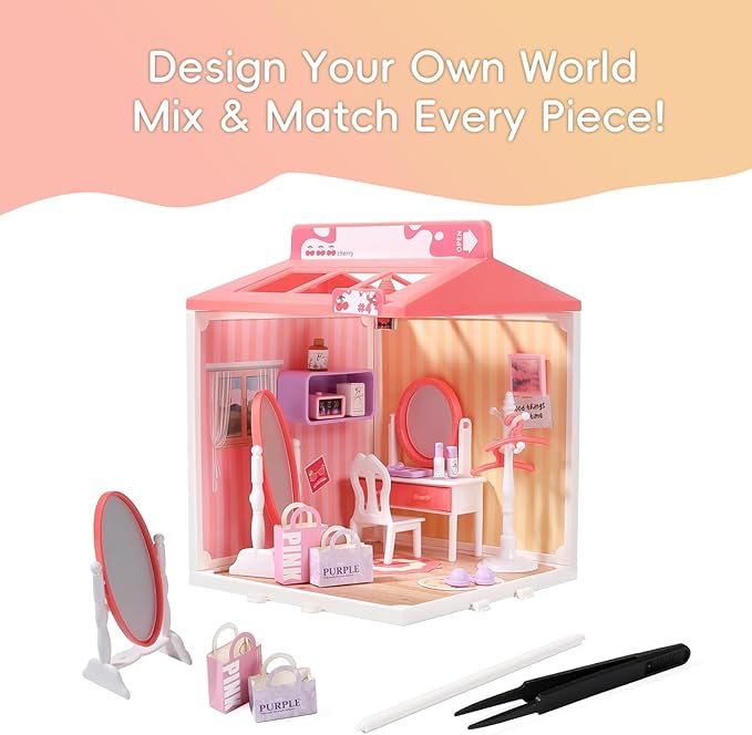 DIY Miniature House Play Kit, Home Play Toys for Boys and Girls, Children Aged 345678 in Home Scenes, immersive Experience of Life Scenes (Glamour Dreams Vanity)