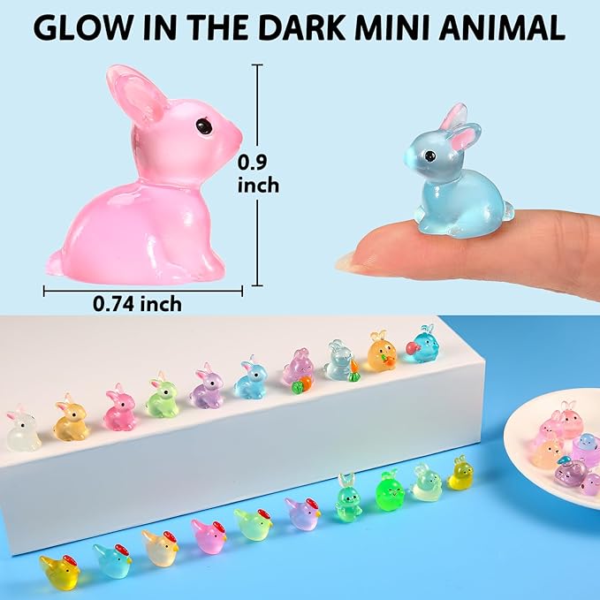 210Pcs Mini Resin Animals Figures, Glow in The Dark Small Plastic Animals Bulk, 20+ Styles Tiny Animal Toys for Dollhouse, Fairy Garden, Aquarium Decor, DIY Crafts & Hide and Seek Games