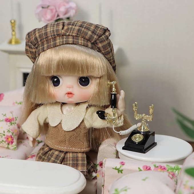 Dollhouse Telephone 1:12 Miniature Vintage Rotary Phone Model Desk Decoration Retro Mini Accessorries for Artificial House Living Room Scene (Black)