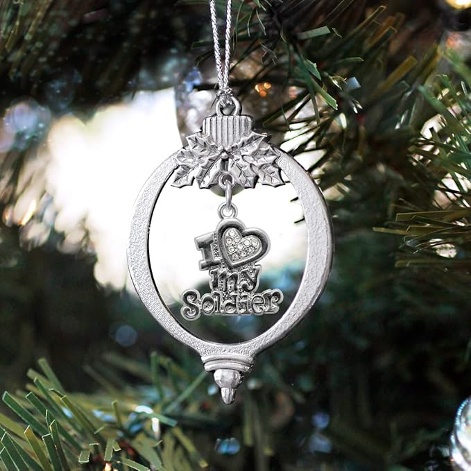 Inspired Silver - I Love My Soldier - Silver Christmas Ornament - Unique Charm Christmas Tree Ornament - Holiday Hanging Decoration
