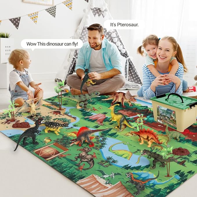 FRUSE Jurassic Dinosaur Toys Figures,12 PCS Realistic Large Dinosaur Figurines with Jumbo Play Mat & Information Dino Book,Educational Dino Figure Playset Cake Topper Decoration for Kids