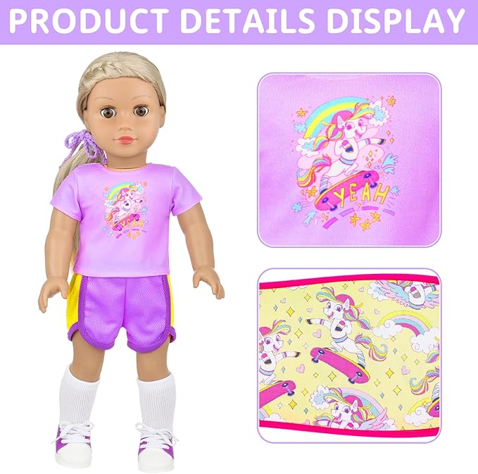 American 18 Inch Doll Skateboard Outfit Set for - 11pcs Fashion Doll Clothes and Accessories