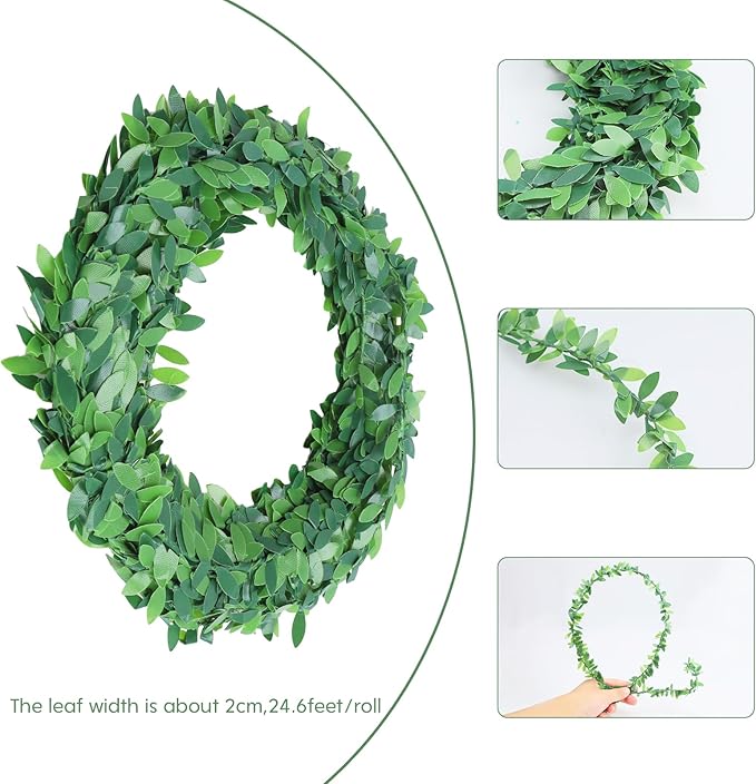 Mini Leaf Garland 24.6FT, Mini Plastic Handmade Dollhouse Decor, Ideal for 1:6 Scale Dollhouses, Fairy Weddings & Miniature Garden Accessories