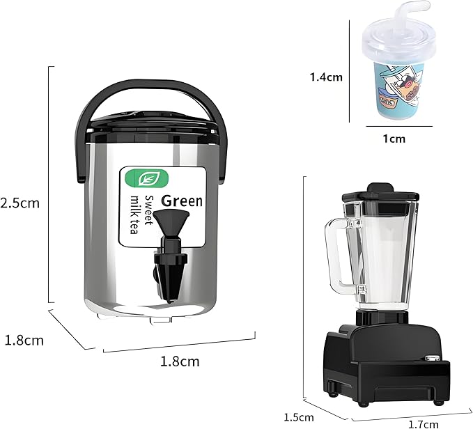 3-Piece Milk Tea Theme Miniature Set – 1:12 Scale Realistic Mini Milk Tea Bucket, Bottles & Cups – Cute Dollhouse Beverage Accessories for DIY Micro Scenes, Mini Store, Kitchen & Dining Décor Projects