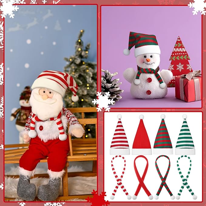 Geyoga 16 Pcs Mini Knit Doll Hat Valentines Day Small Santa Hat for Craft Winter Mini Snowman Hats and Scarf Tree Ornaments Snow Stripe Heart Wine Bottle DIY Decor Gifts