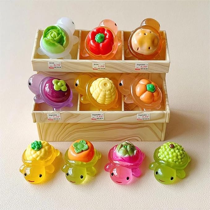 10pcs Large Mini Resin Turtle Figurines Whimsical Fruit & Vegetable Turtle Figures to Hide Glow in The Dark Plastic Sea Animals Bulk Dollhouse Accessories Decor Crafts 10 Colors (1 Each)