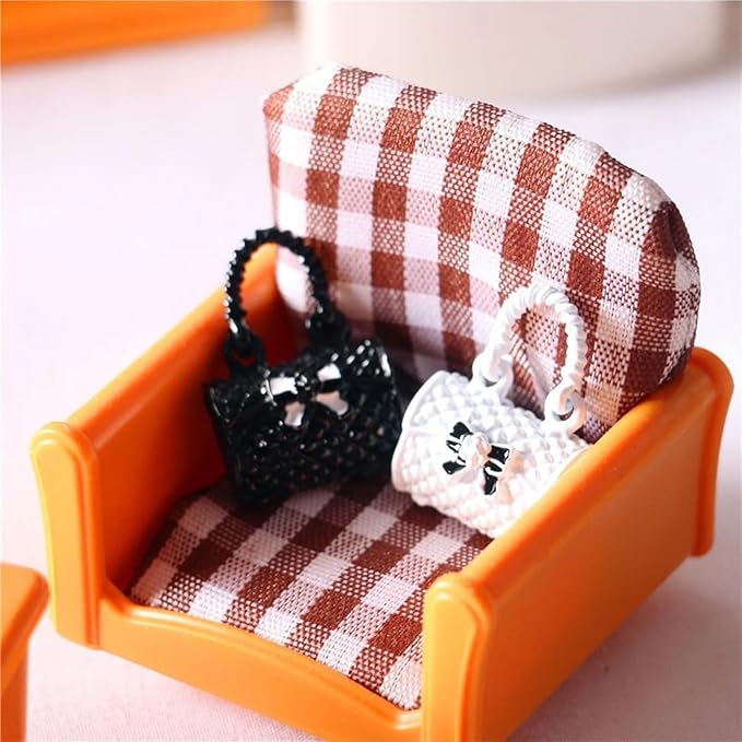 Dollhouse Bag,Miniature Metal Bag,Dollhouse Accessories Black White Handbag,Miniature Decor(2PCS) (White)