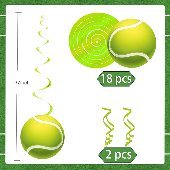 Tennis Party Hanging Swirls Tennis Birthday Party Decoration 20pcs Tennis Ball Themed Swirl Ceiling Sport Party Hanging Streamer for Tennis Player Lover Party Baby Shower Supplies