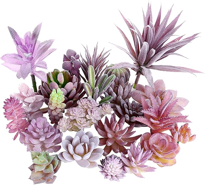 Woohome 15 PCS Artificial Succulent Plants, Purple Fake Succulent, Unpotted Faux Succulent Assortment in Flocked Blue in Different Type for Birthday Home Decor Indoor Wall Garden DIY