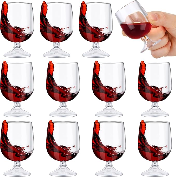 Roshtia 12 Pcs Mini Shot Glasses 1.75 oz Small Brandy Snifters Clear Reusable Plastic Cute Cognac Glasses Port Glasses Cup for Tasting Whiskey Brandy Wine Beer Drinking