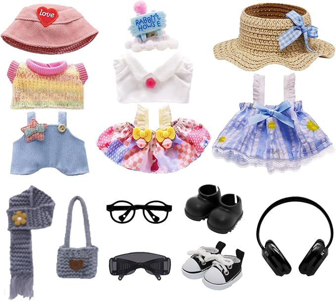 Clothes for Labubu, 10-Piece Clothes and Accessories Set Designed for Labubu Doll Clothes, Includes Glasses, Goggles, Boots, Canvas Shoes, Scarf, Knitted Bag, and Headphones Accessories - Style A
